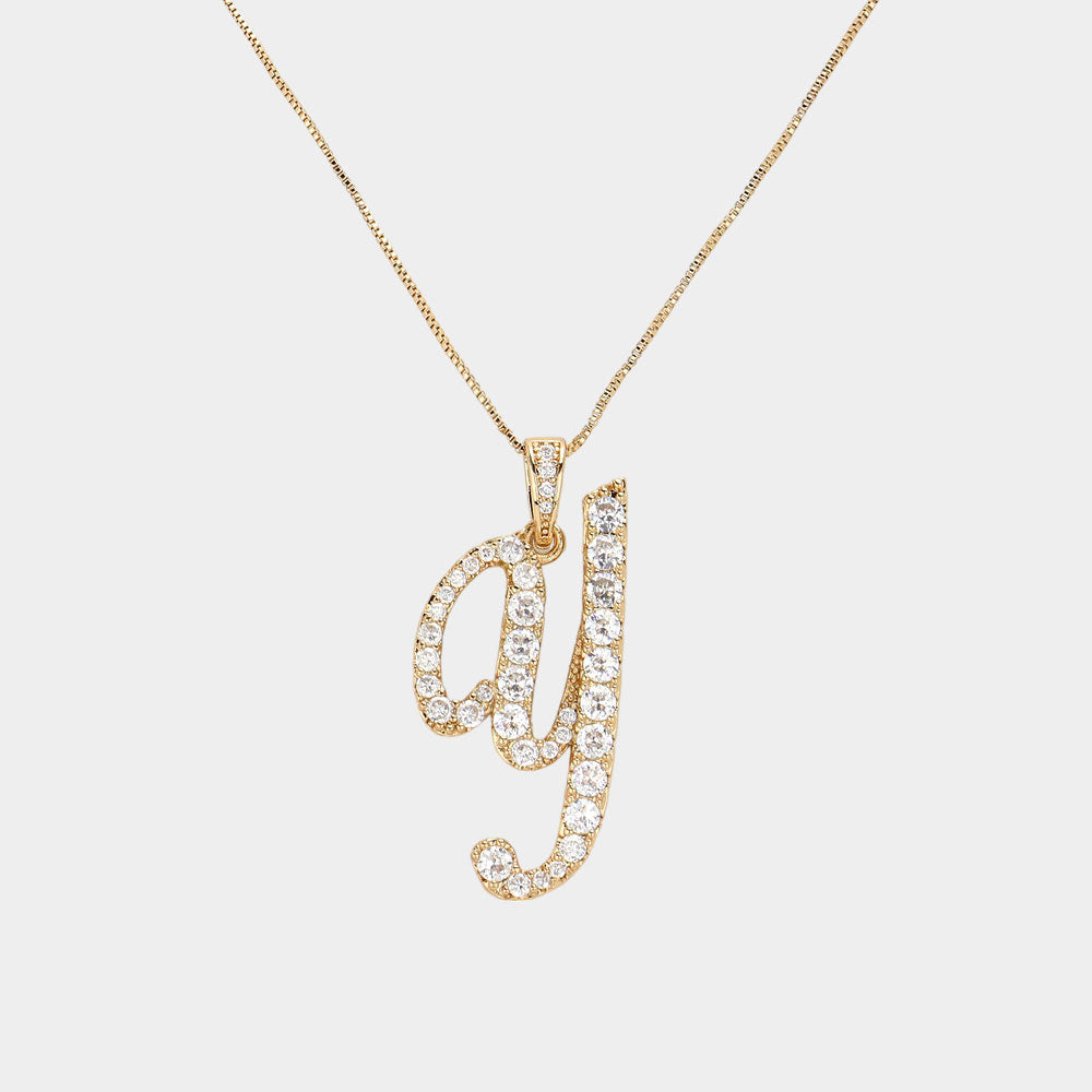 -Y- CZ Initial Monogram Pendant Necklace
