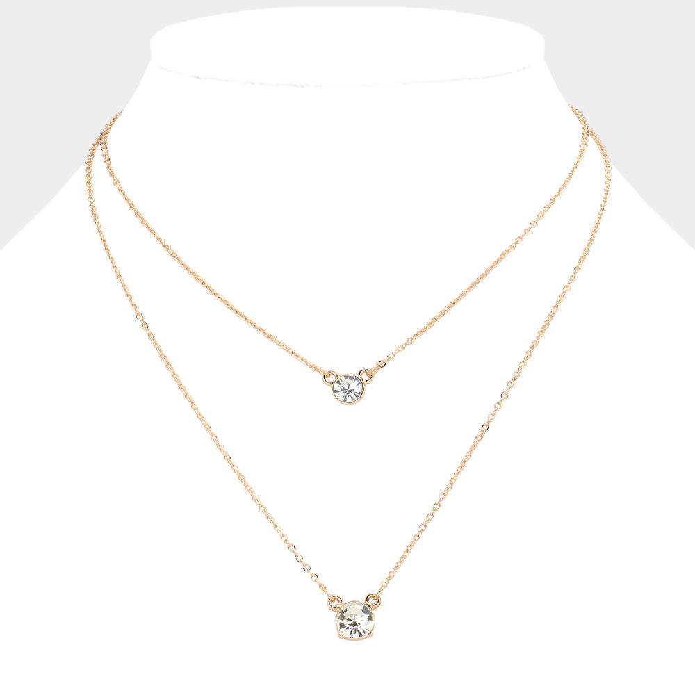 Double Round Stone Pendant Layered Necklace