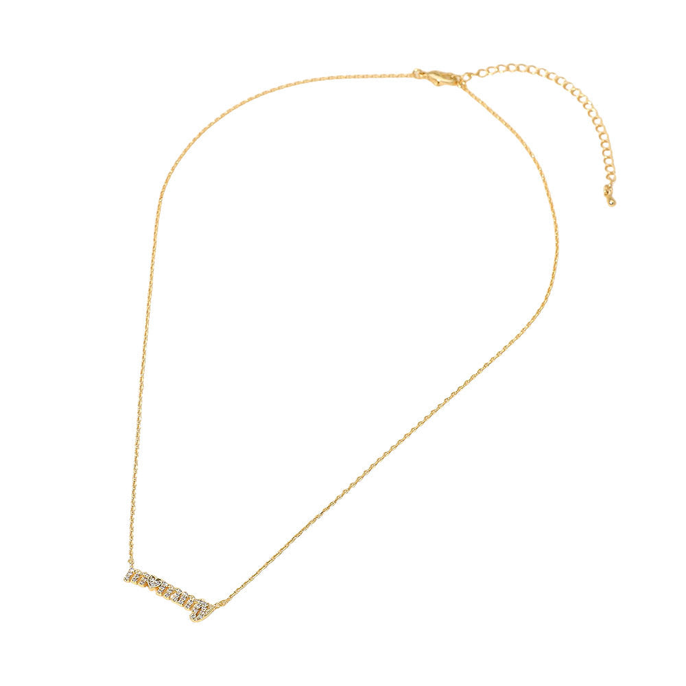 18K Gold Dipped Stone Pave MOMMY Plate Pendant Necklace