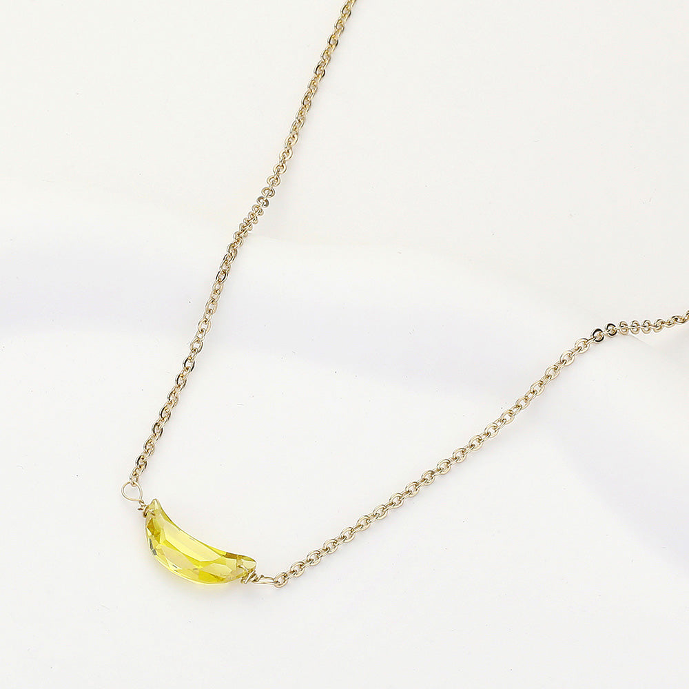 CZ Crescent Moon Stone Pendant Necklace
