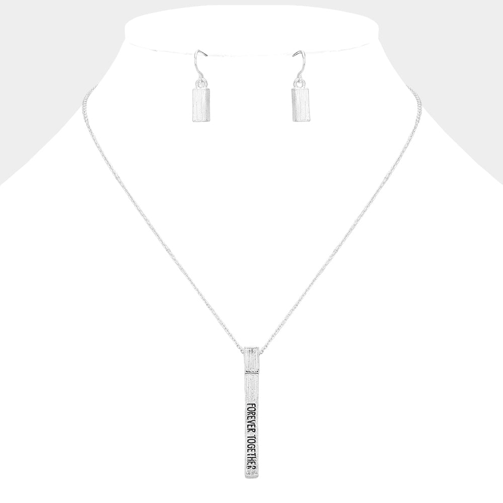 "Forever Together" Metal Bar Pendant Necklace