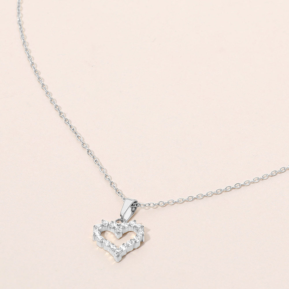 SECRET BOX_Stainless Steel Stone Paved Open Heart Pendant Necklace