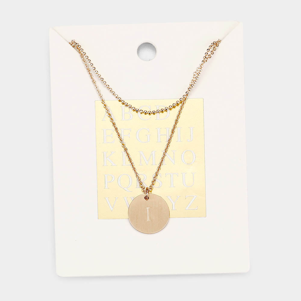 -I- Initial Monogram Round Metal Pendant Necklace