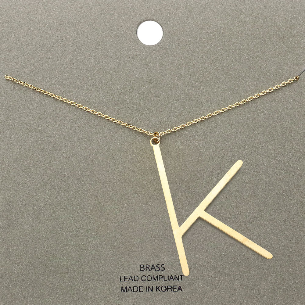 -k- Brass Initial Monogram Metal Pendant Necklace