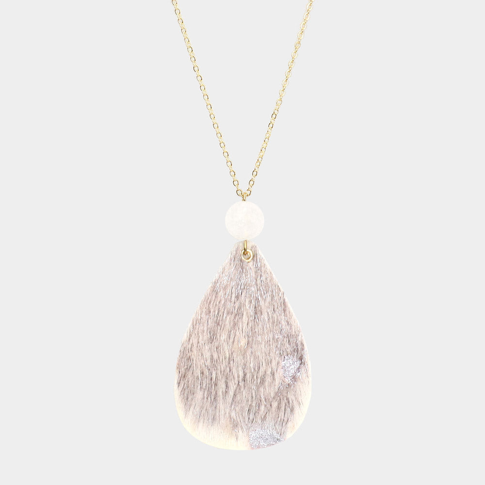 Glittered Teardrop Pendant Long Necklace