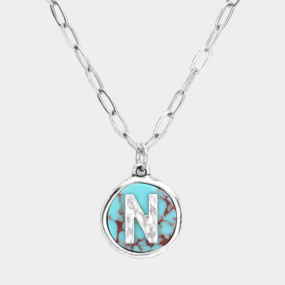 -N- Initial Monogram Turquoise Pendant Necklace