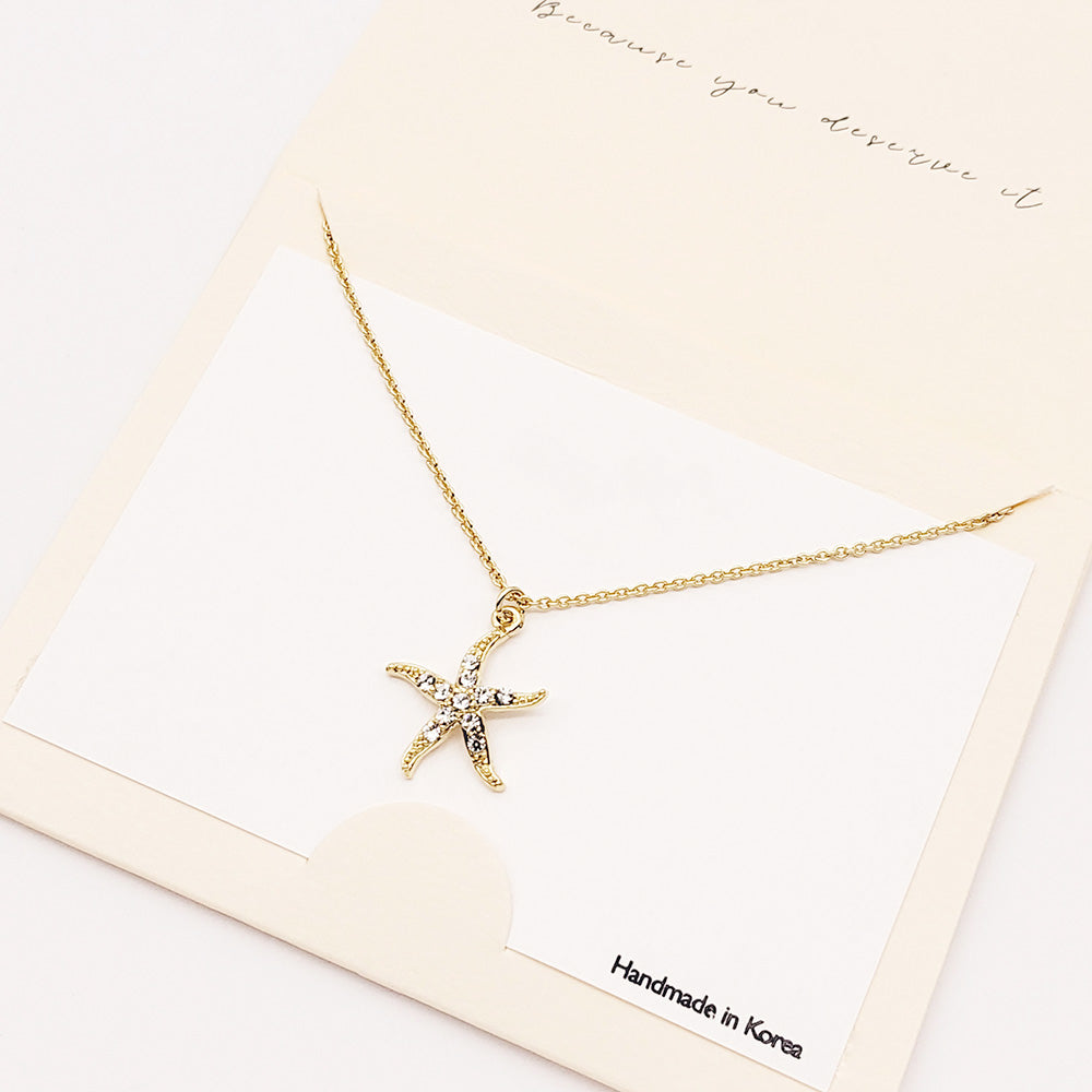 Rhinestone Embellished Starfish Pendant Necklace