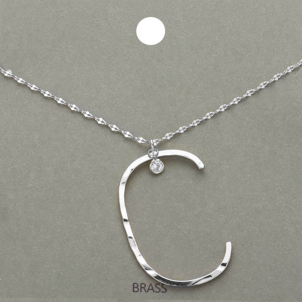 -C- Initial Monogram Brass Metal Pendant Necklace