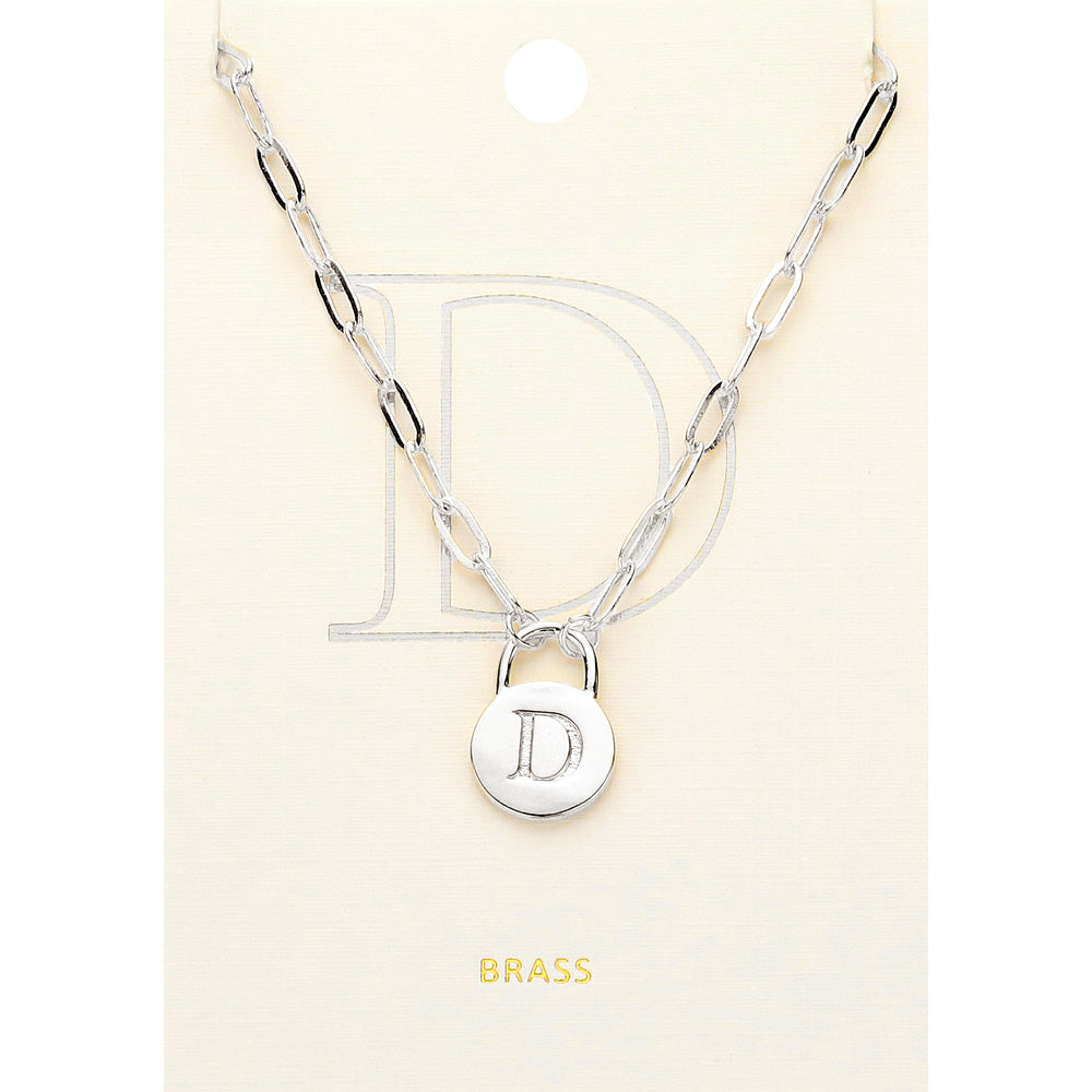 -D- Brass Metal Initial Monogram Lock Pendant Necklace