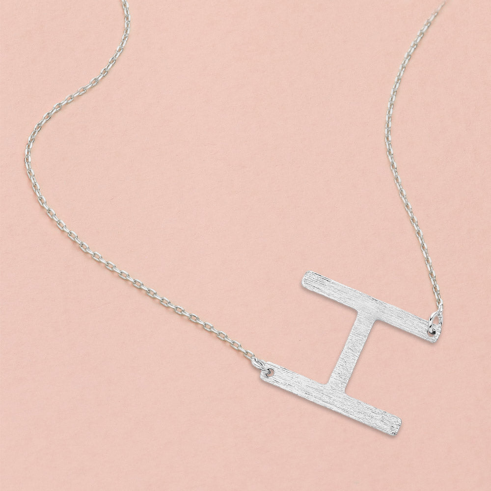-H- White Gold Dipped Initial Monogram Pendant Necklace