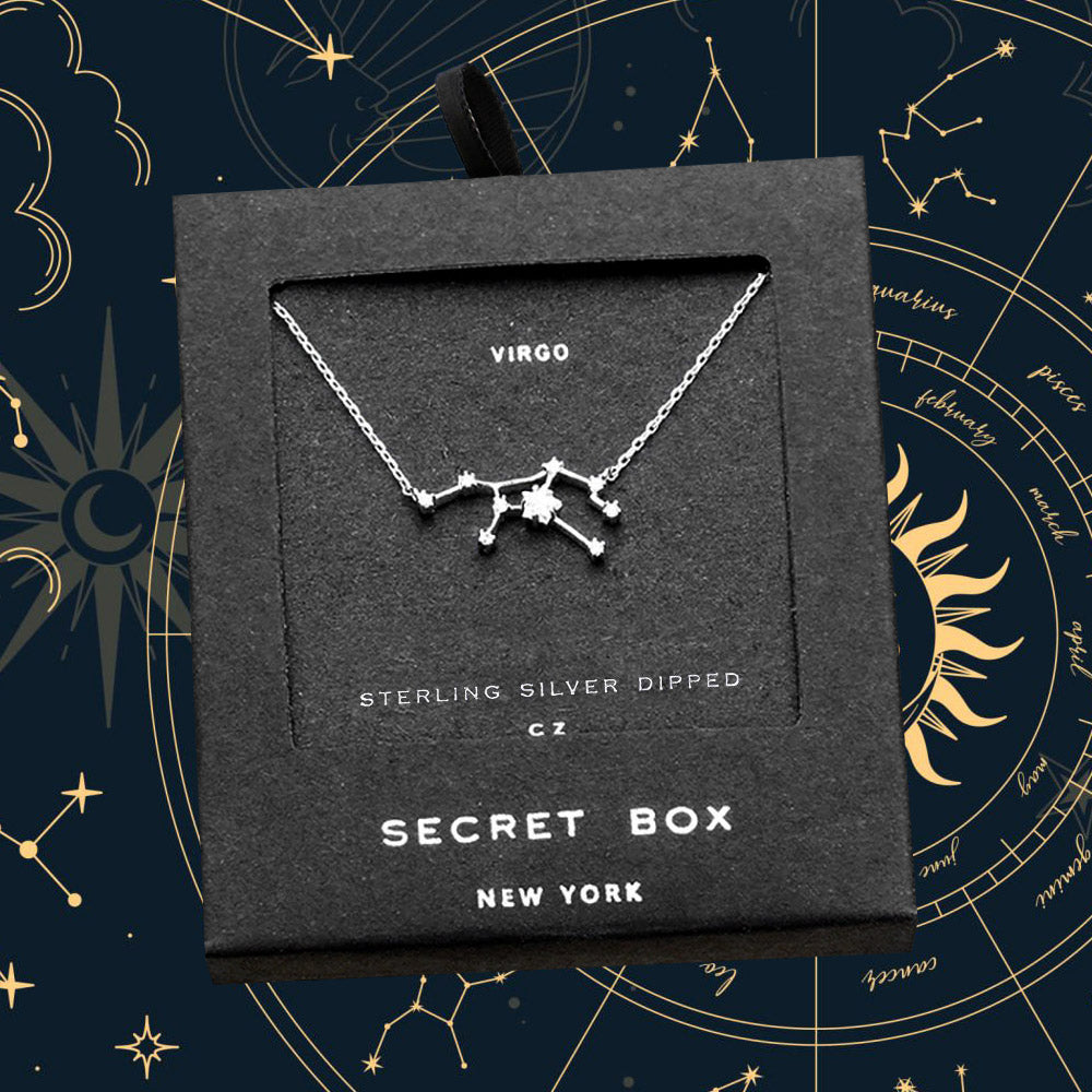 SECRET BOX_Sterling Silver Dipped CZ Virgo Zodiac Sign Pendant Necklace
