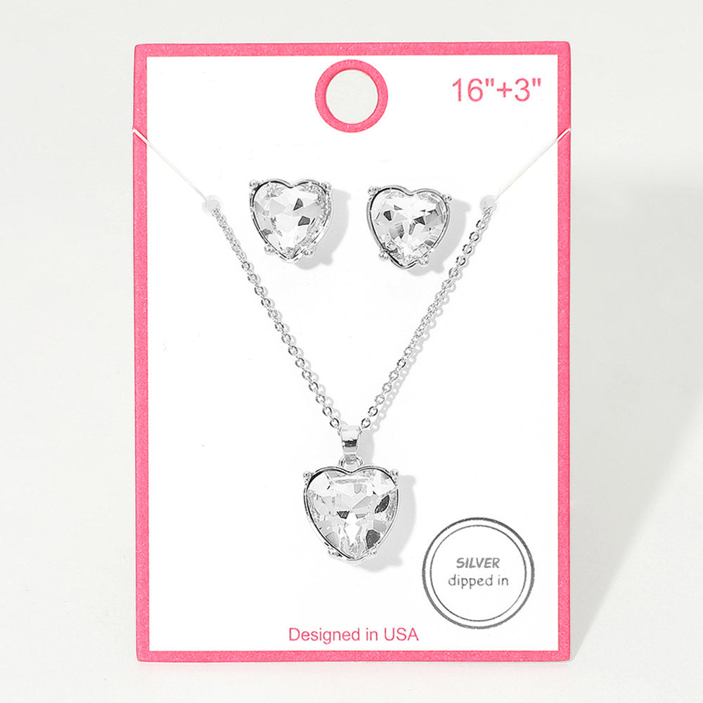 Silver Dipped Heart Stone Cluster Pendant Necklace