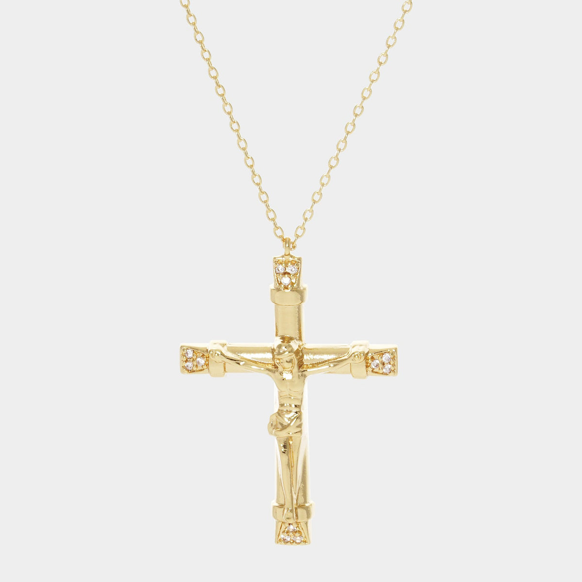 Gold Dipped CZ Embellished Jesus death on the Cross Pendant Necklace
