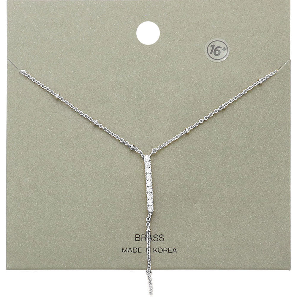 Brass Metal Rhinestone Embellished Bar Pendant Y Necklace