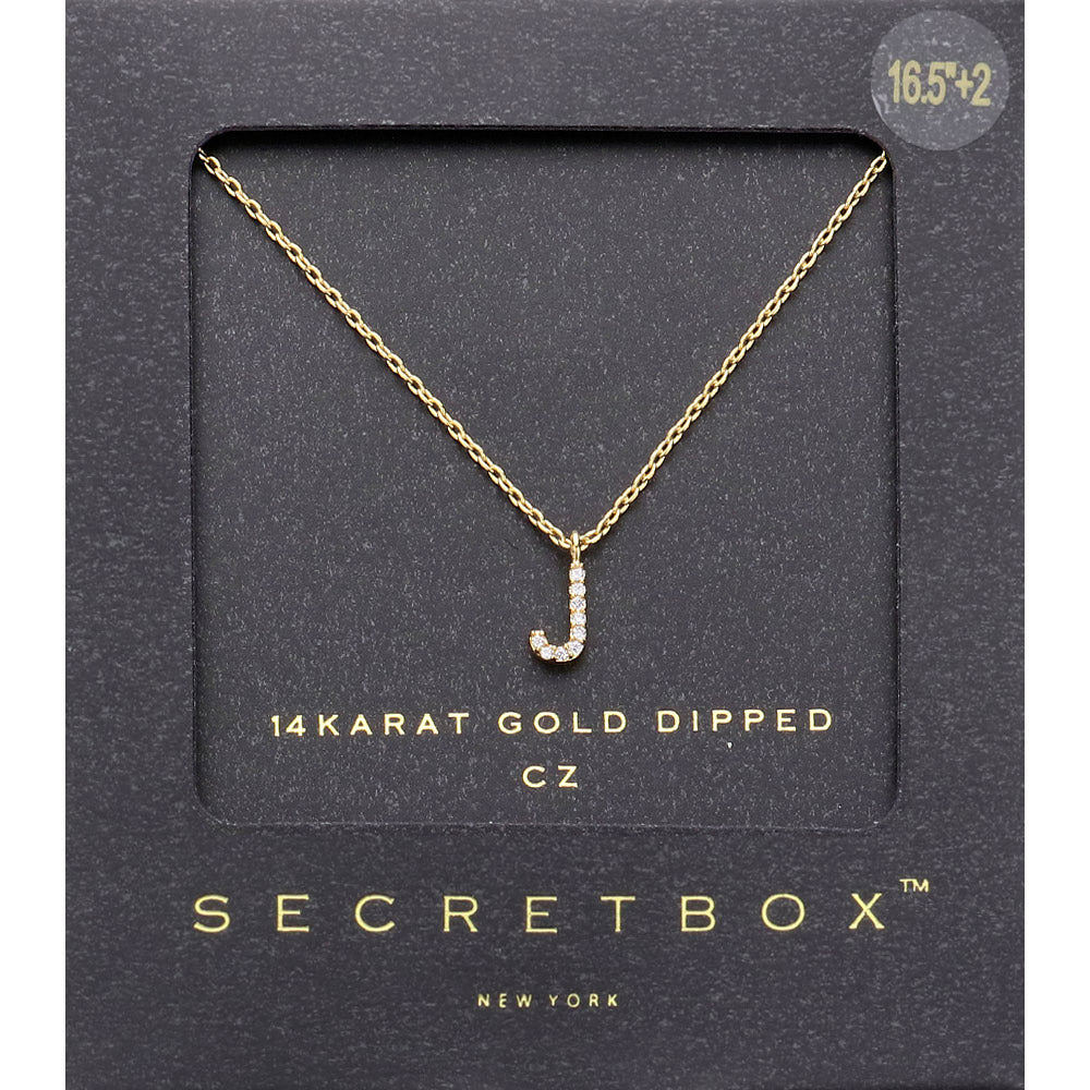 -J- Secret Box _ 14K Gold Dipped CZ Initial Monogram Pendant Necklace