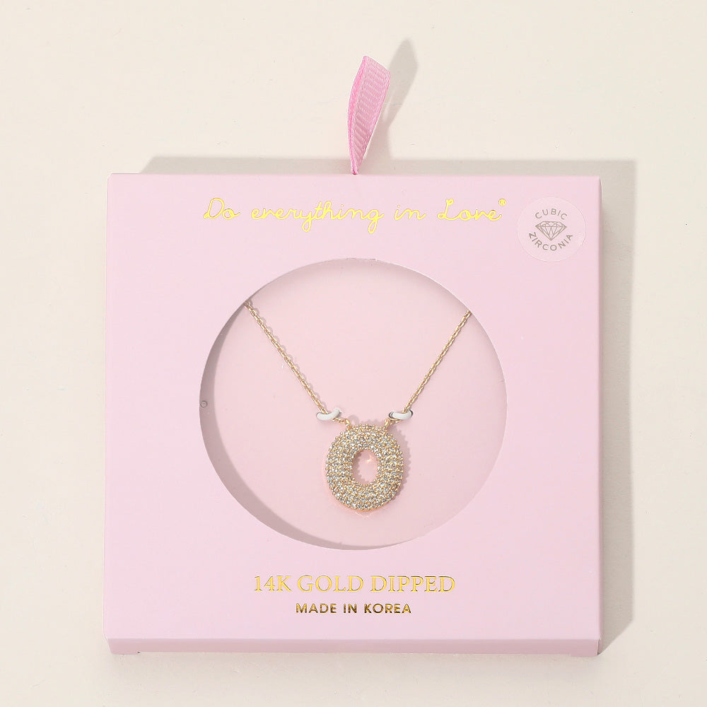 -O- 14K Gold Dipped CZ Stone Paved Initial Monogram Pendant Necklace