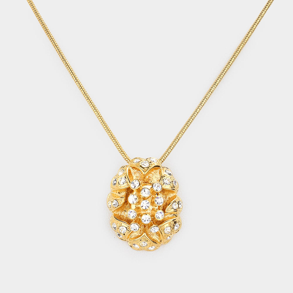 Crystal embellished oval pendant necklace