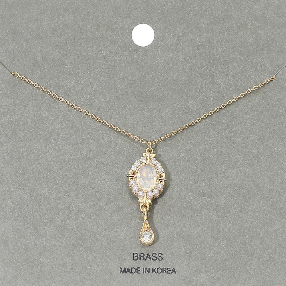 Elegant Teardrop Stone Dangle Drop Oval Pendant Necklace