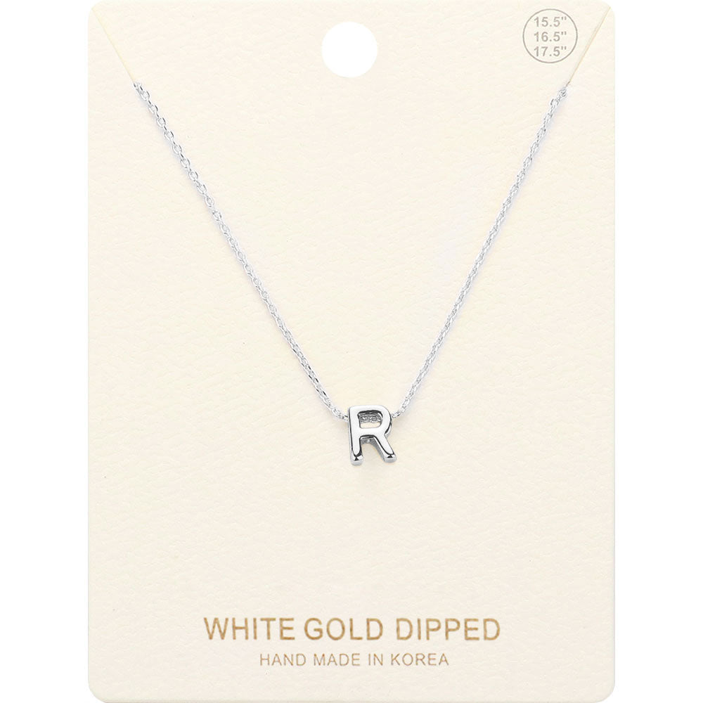 -R- White Gold Dipped Initial Monogram Metal Pendant Necklace