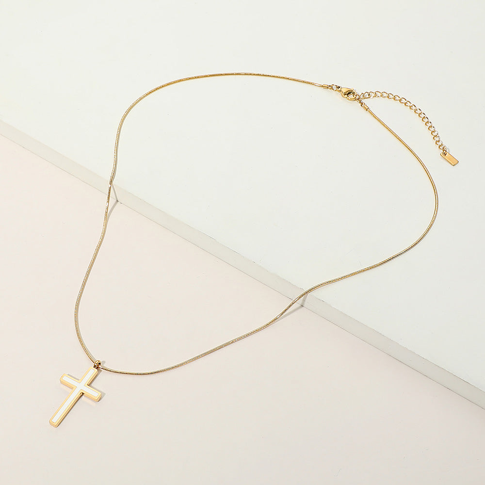 Stainless Steel Cross Pendant Snake Chain Necklace