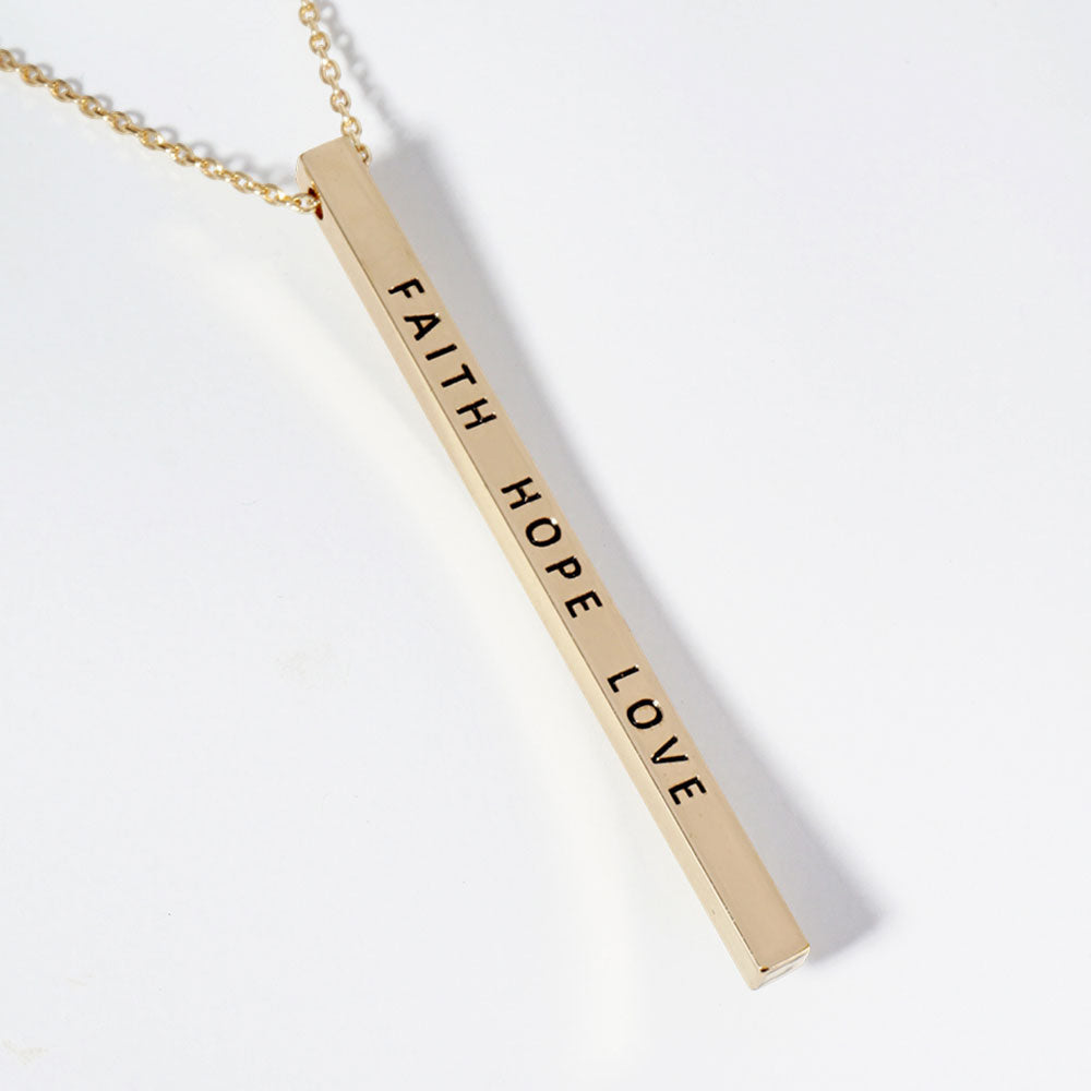 FAITH HOPE LOVE Brass Metal Bar Pendant Necklace