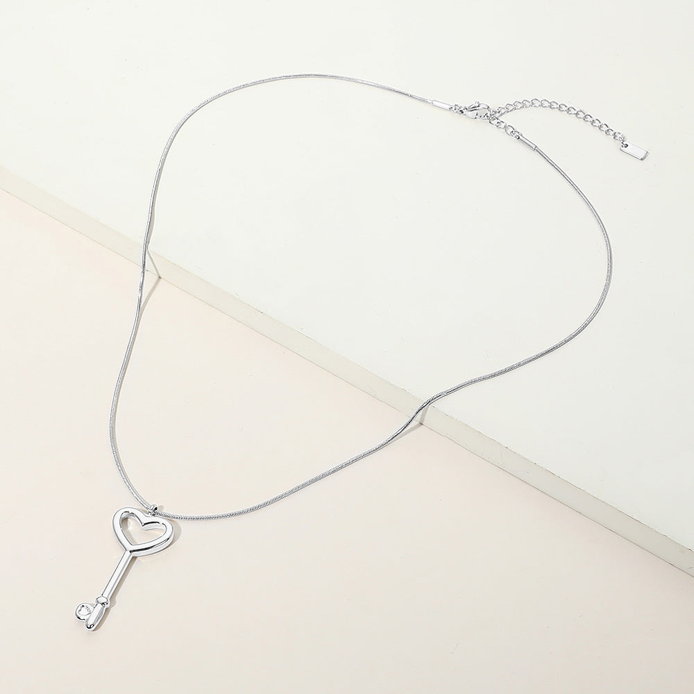Stainless Steel Heart Key Pendant Snake Chain Necklace