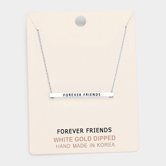 'Forever Friends' Horizontal Metal Bar Pendant Necklace
