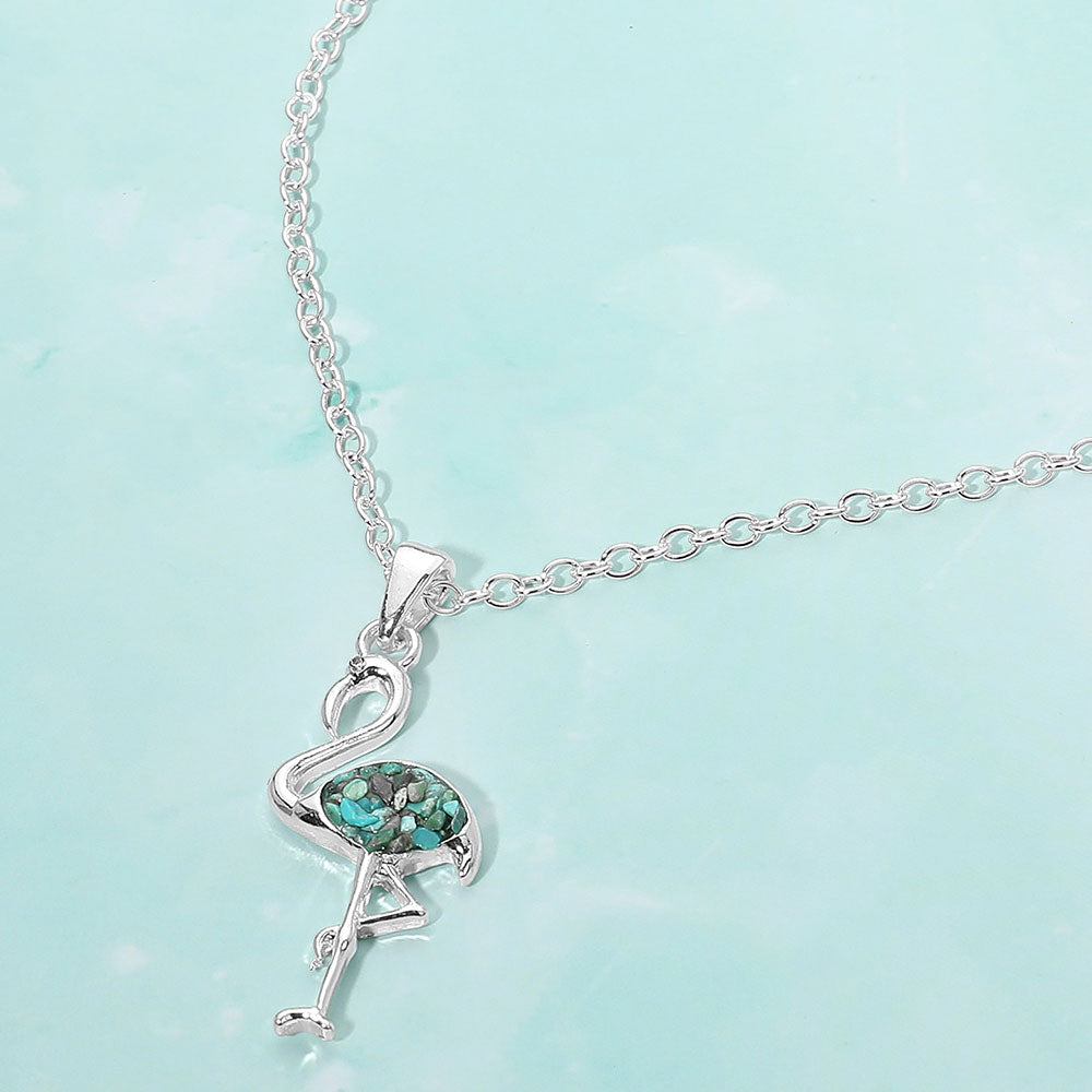 Crushed Pebble Flamingo Pendant Necklace