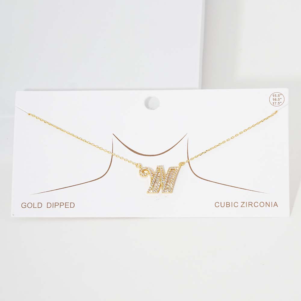 -W- CZ Initial Monogram Pendant Necklace