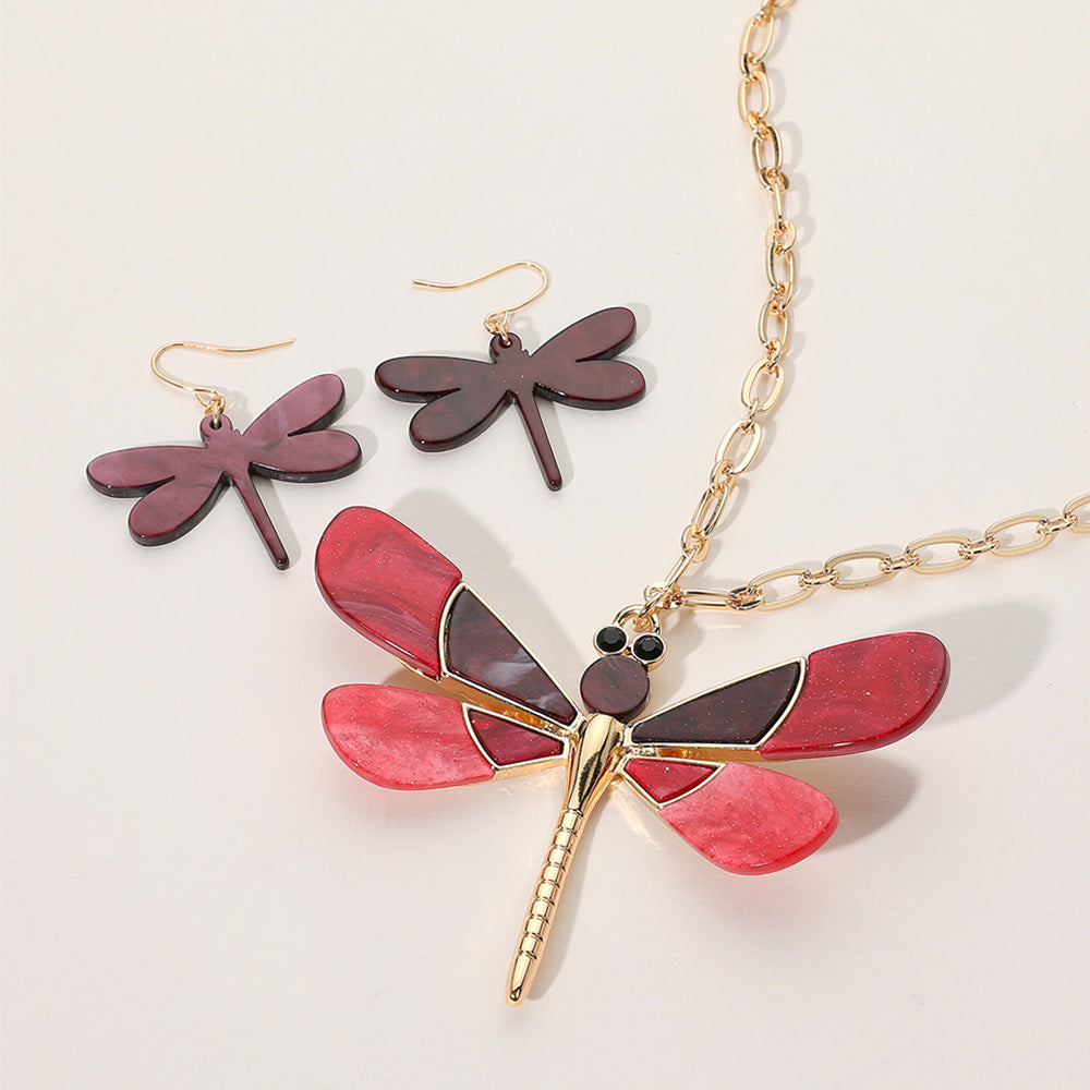Glittered Resin Dragonfly Pendant Necklace