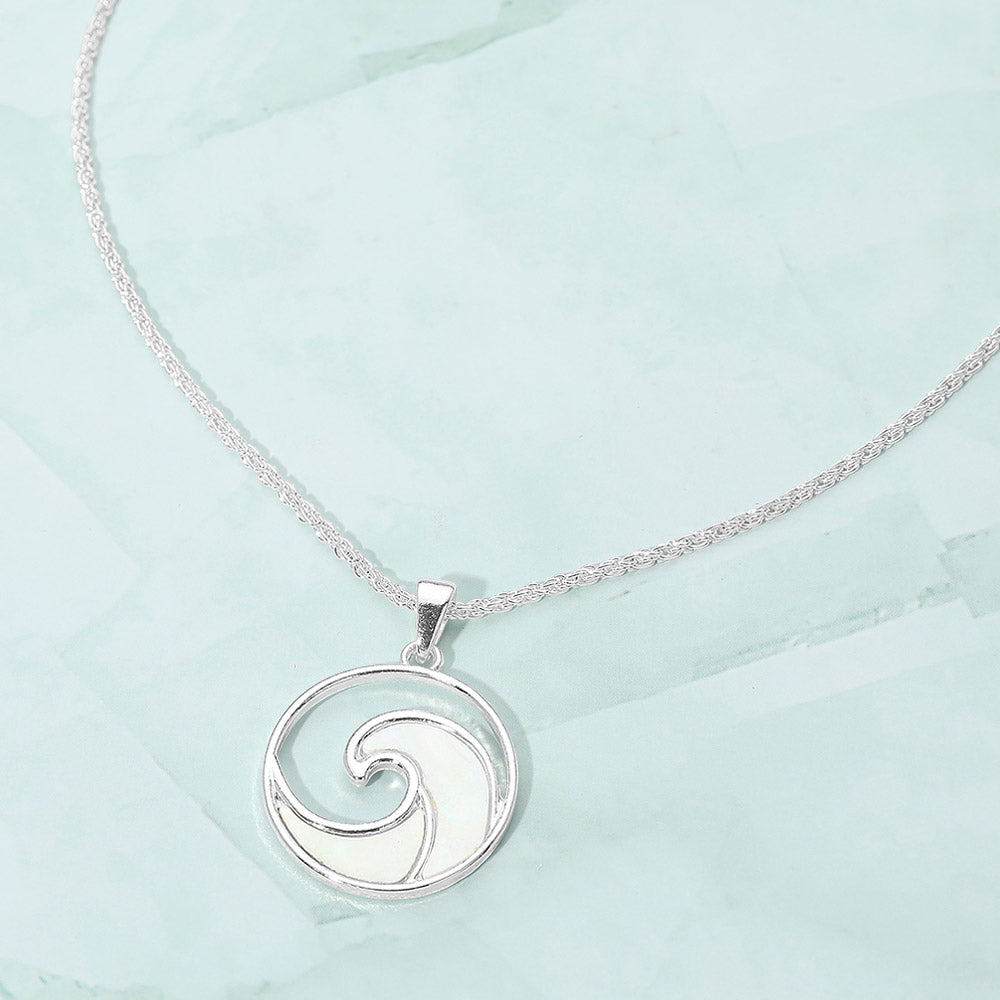 Mother of Pearl Inlay Wave Pendant Necklace