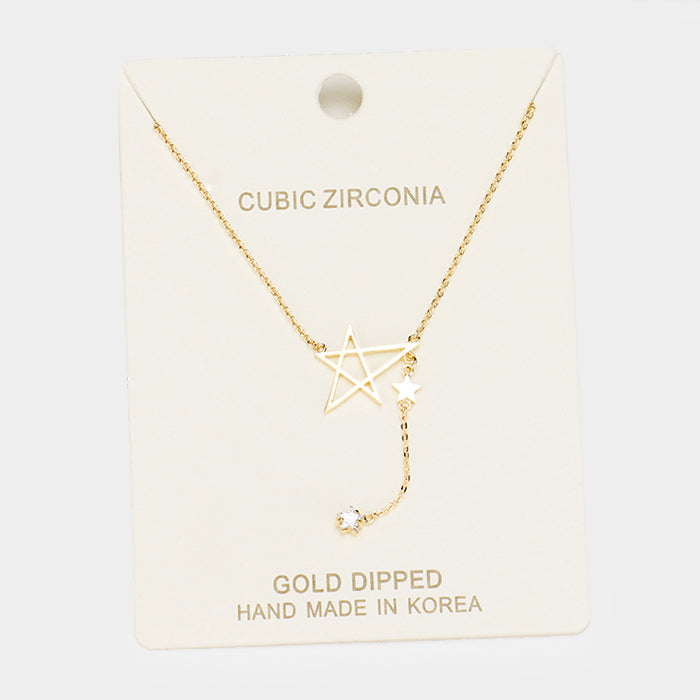 Gold Dipped Cubic Zirconia Star Pendant Necklace