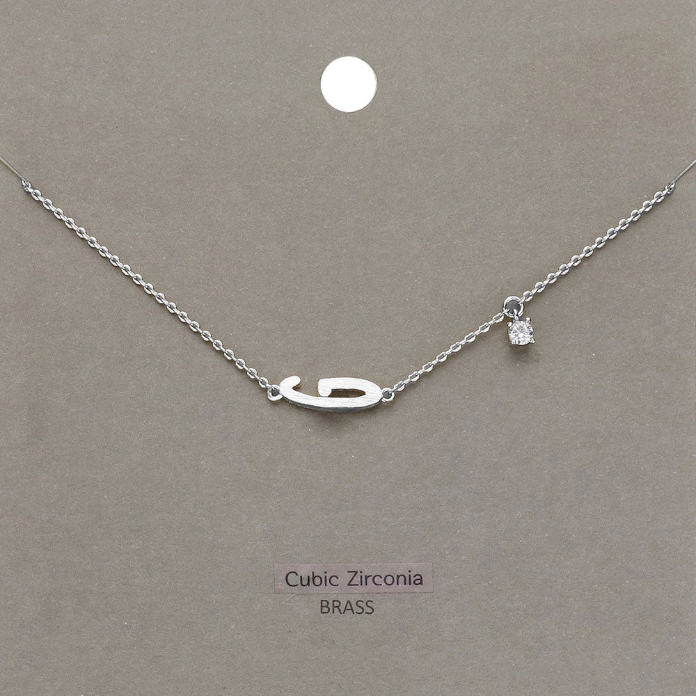 G Brass Metal Cubic Zirconia Initial Monogram Pendant Necklace