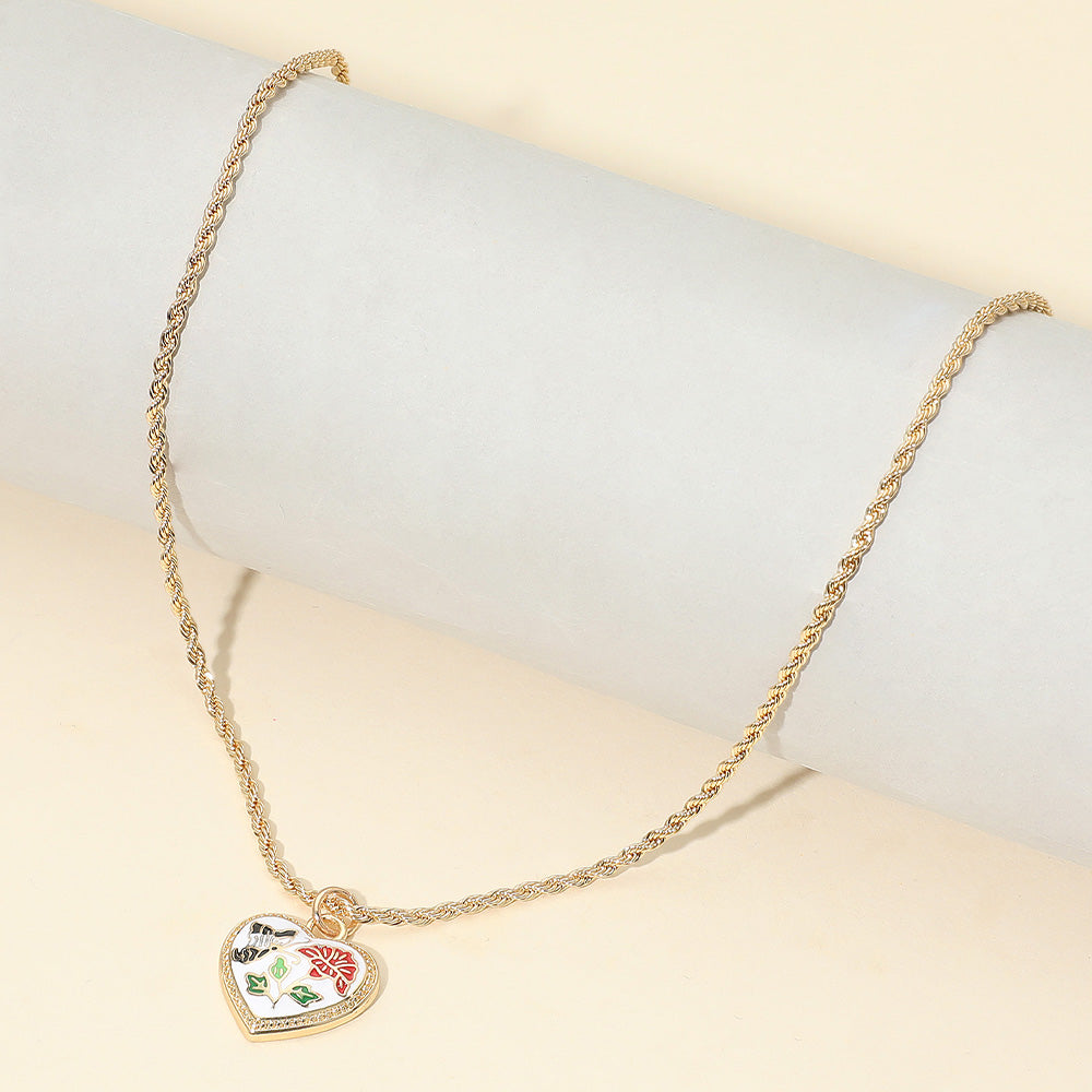 Butterfly Flower Enamel Detailed Heart Pendant Necklace