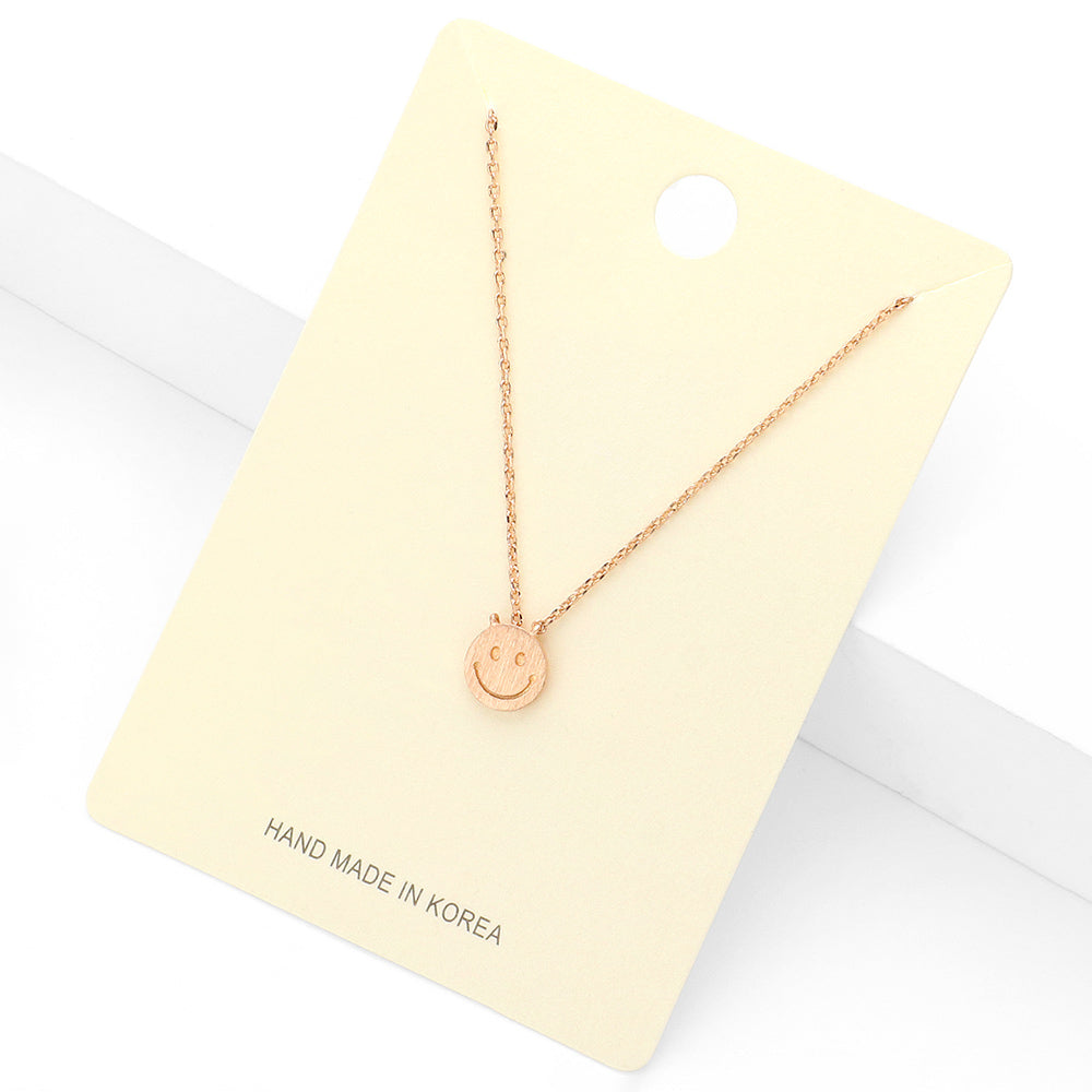 Textured Matte Metal Smile Face Pendant Necklace