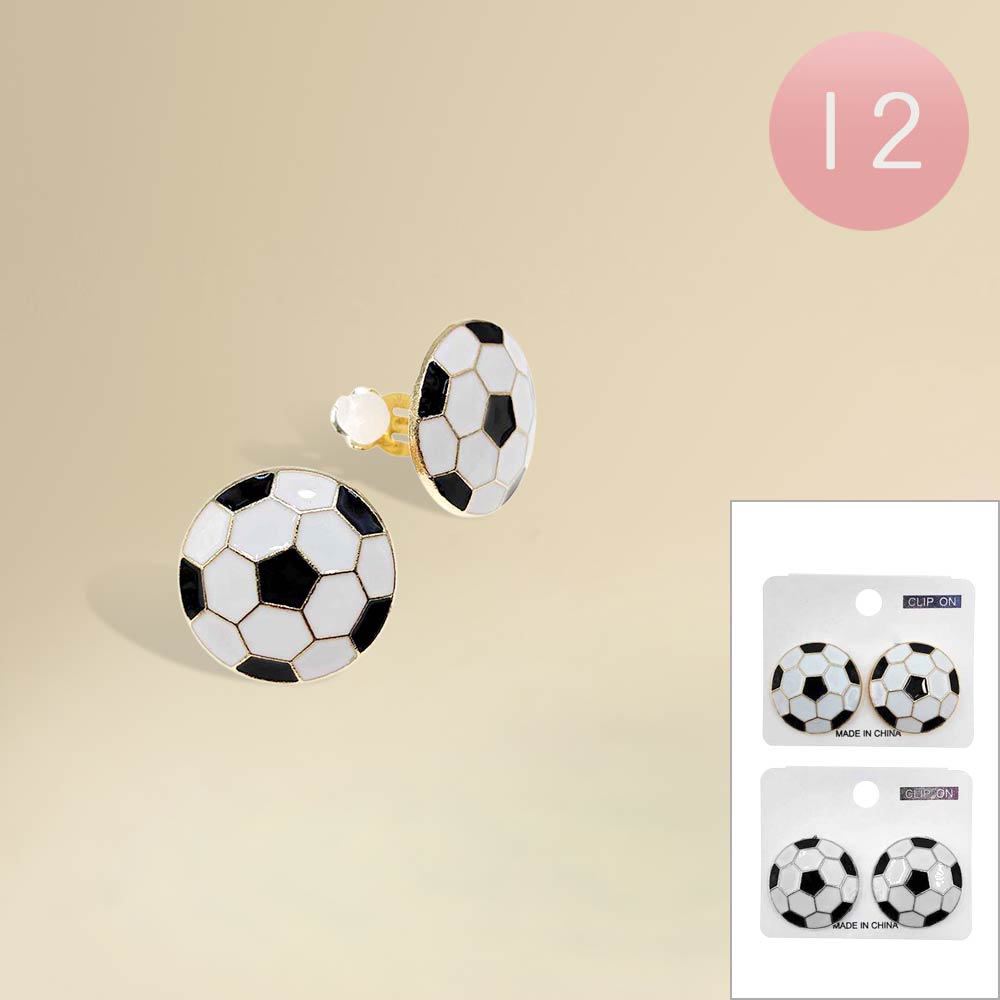 12PCS - Soccer Ball Stud Clip On Earrings