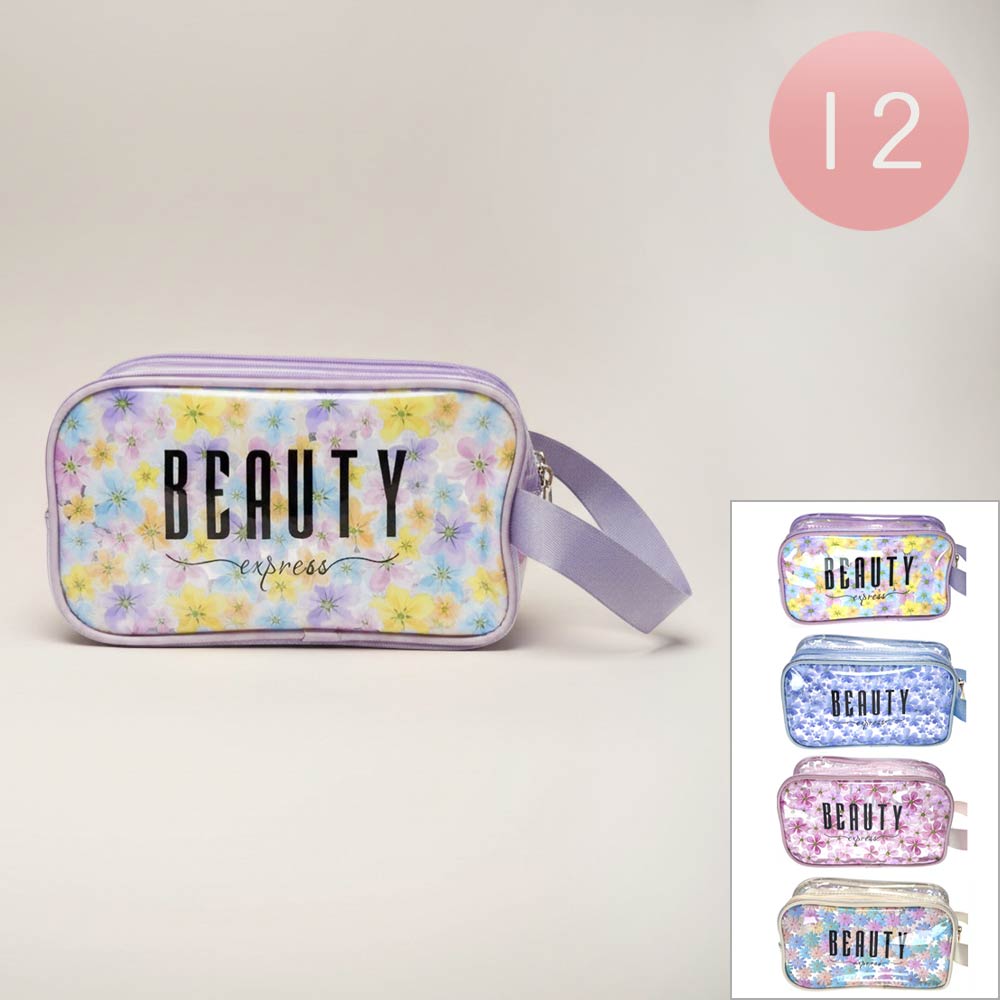 12PCS - Beauty Express Message Flower Pattern Clear Cosmetic Makeup Travel Organizer Pouch Bags