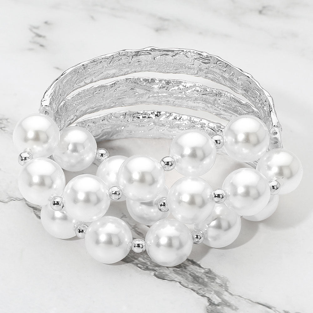 Multi Strand Pearl Bead Stretch Statement Bracelet