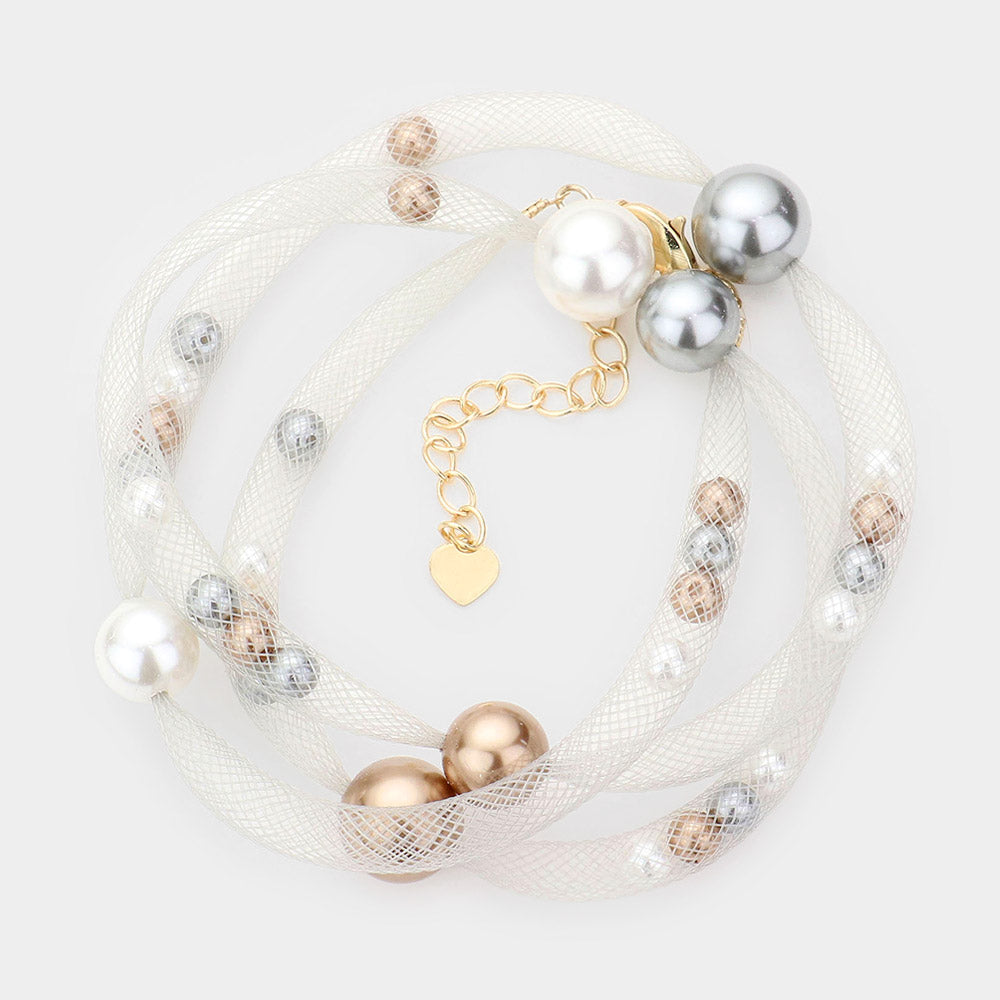 Pearl Accented Mesh Wrap Bracelet