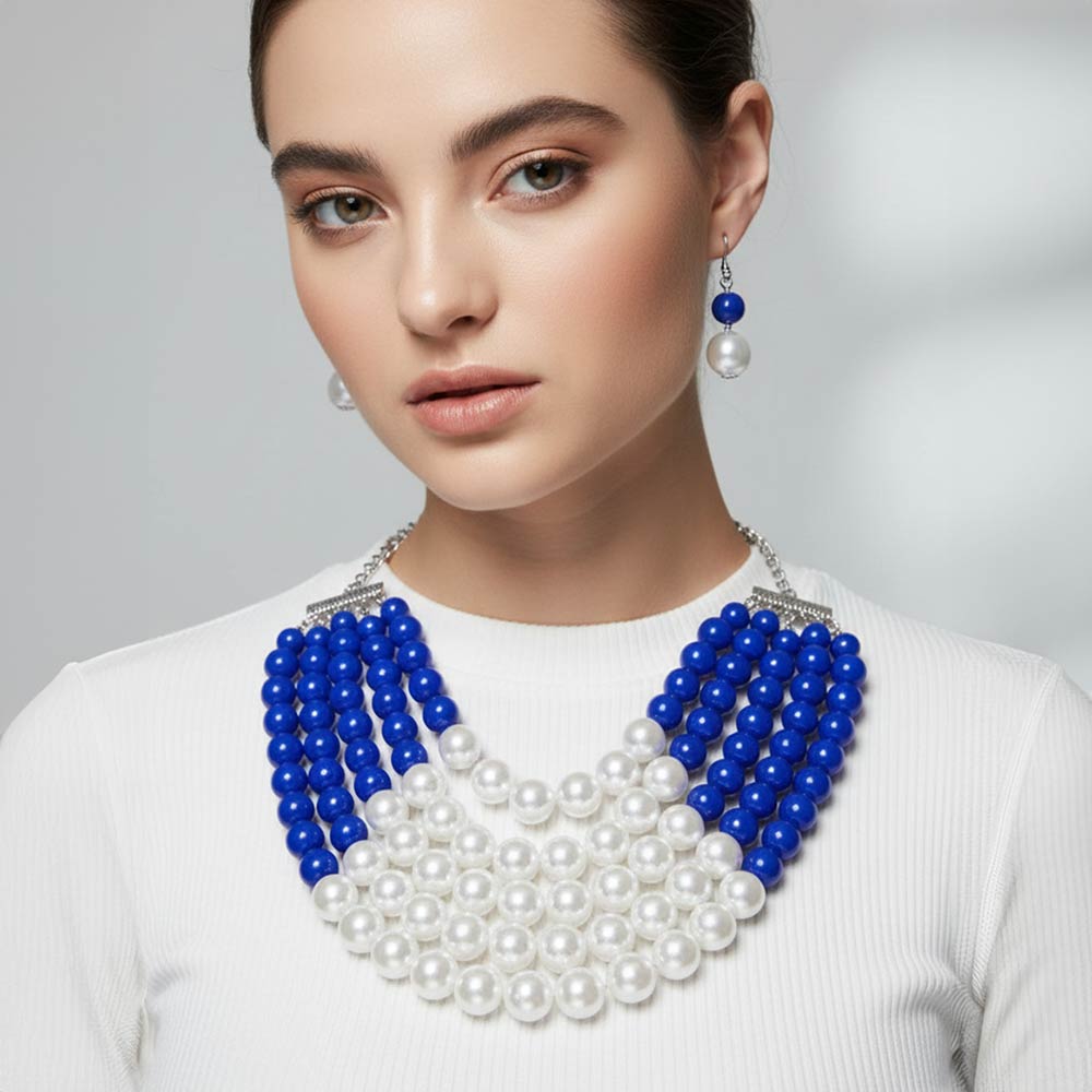 Women's Pearl Beaded Multi Strand Statement Necklace