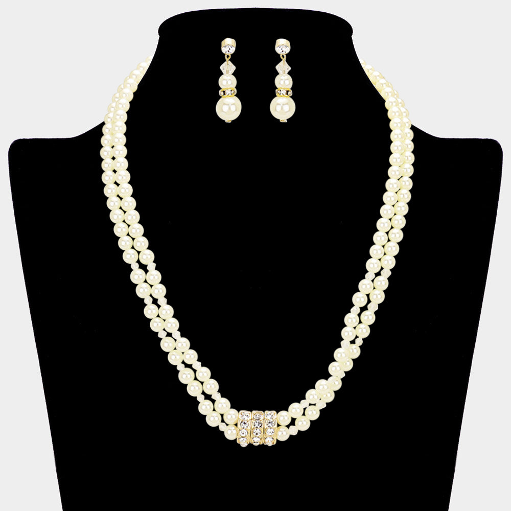 Layered Pearl Stone Accented Necklace