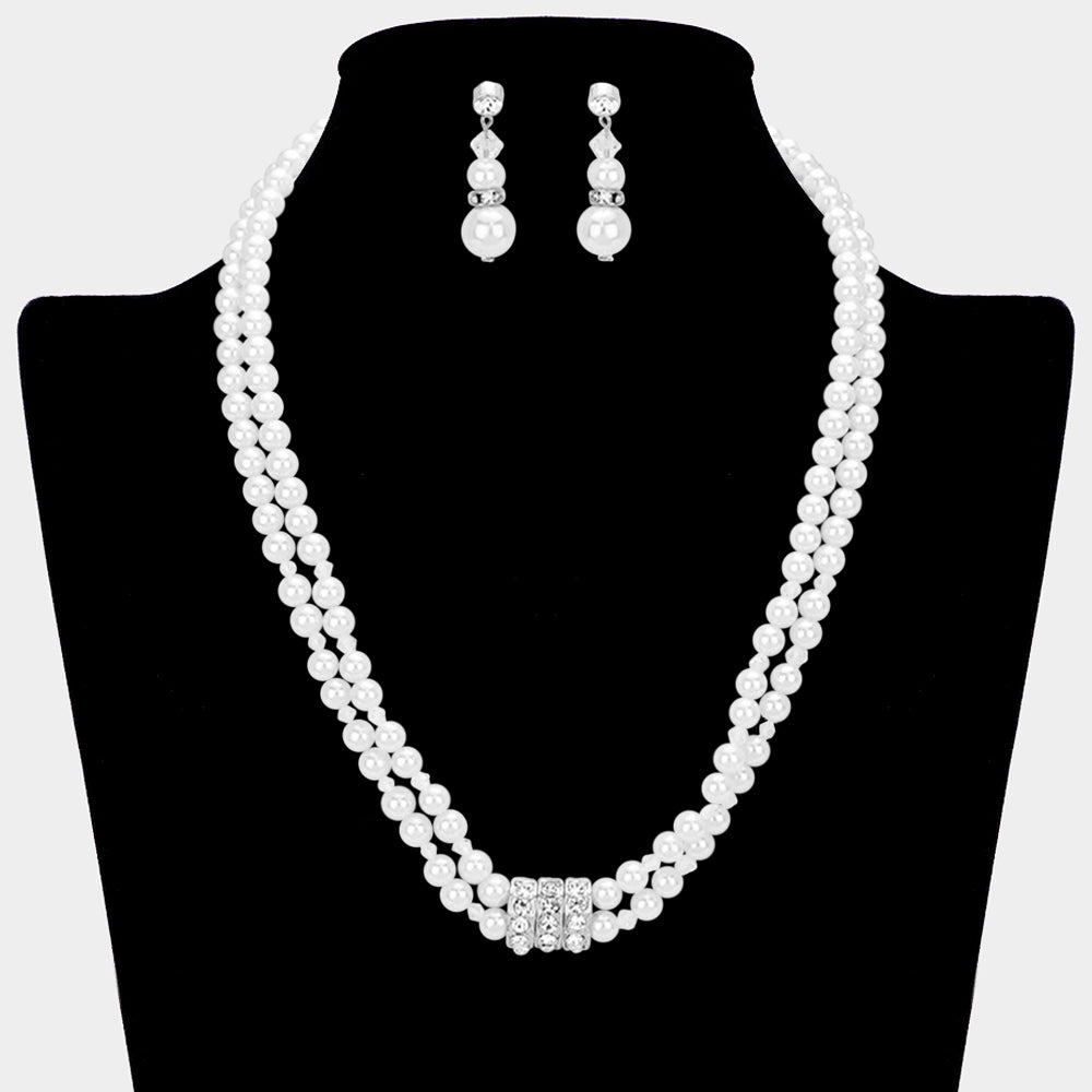 Layered Pearl Stone Accented Necklace