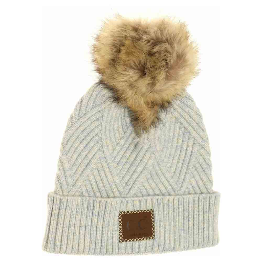 Large Patch Heathered Pom C.C Beanie