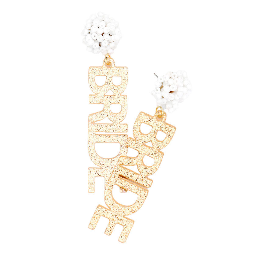 Bride Glittered Message Dangle Earrings