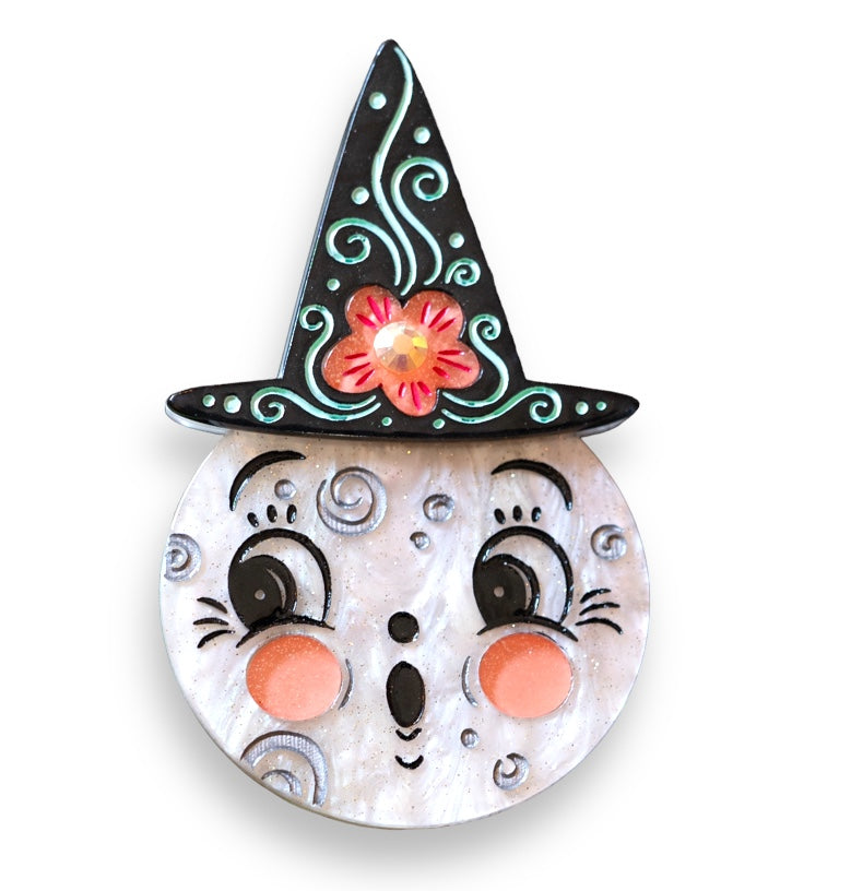Bloomin' Luna Witch Brooch by Lipstick & Chrome — Floral Halloween Pin