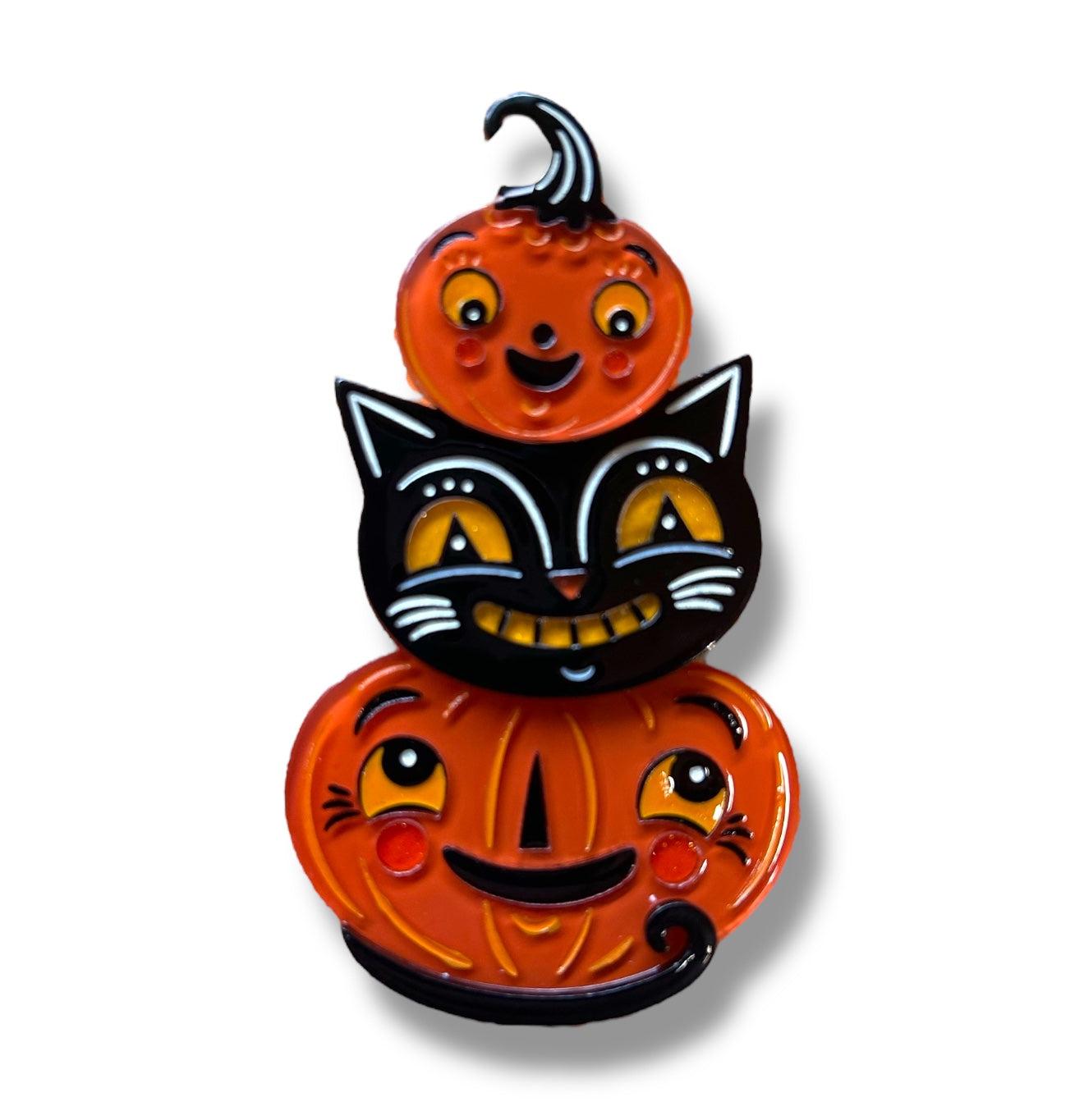 Jolly Jack Pumpkin Stack Brooch by Johanna Parker x Lipstick & Chrome — Folk Art Halloween Pin