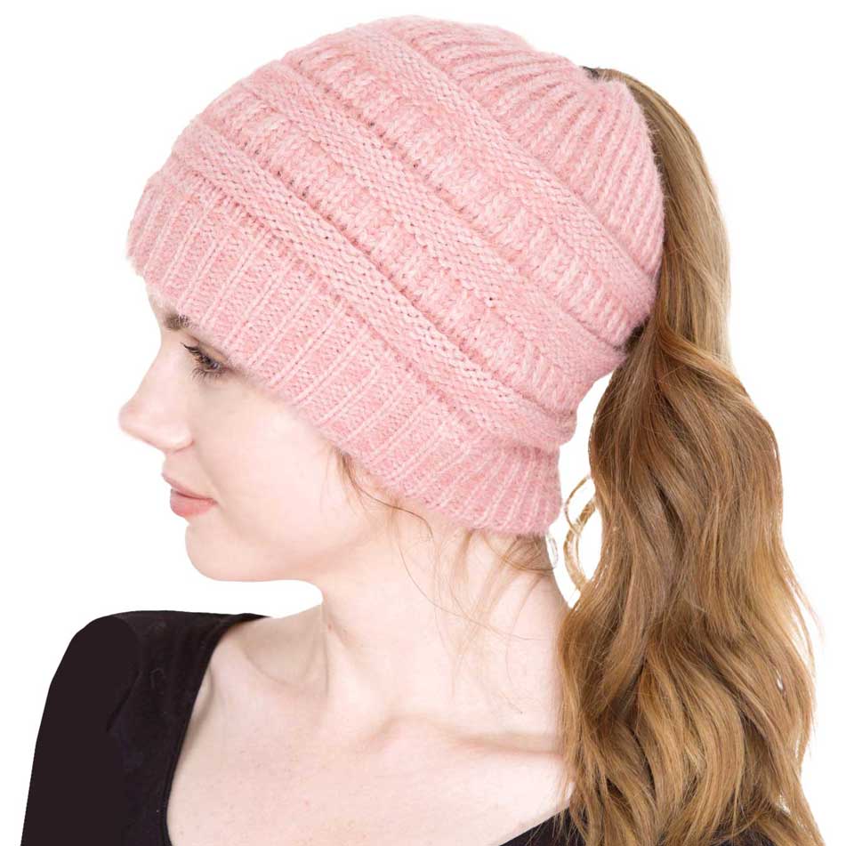 Cable Knit Ponytail Beanie Hat