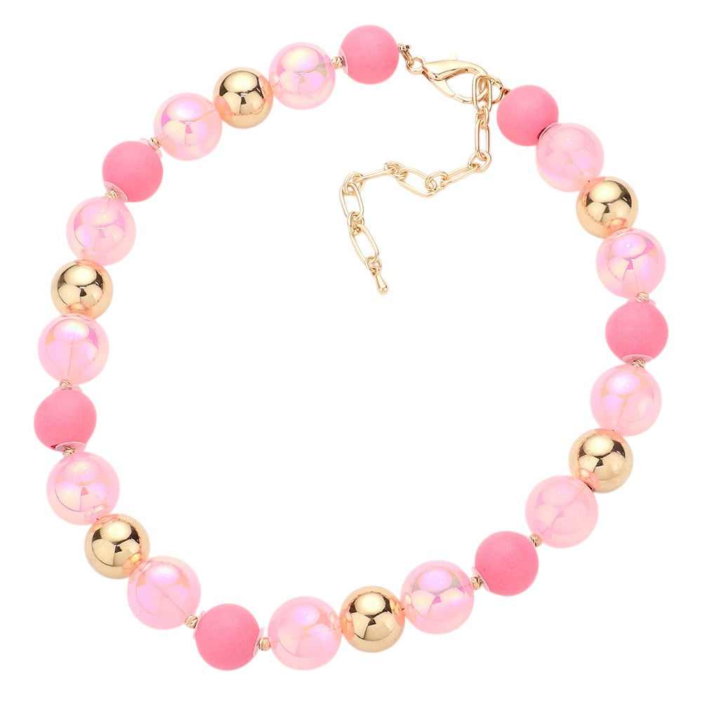 Chunky Glass Metal Ball Beaded Necklace