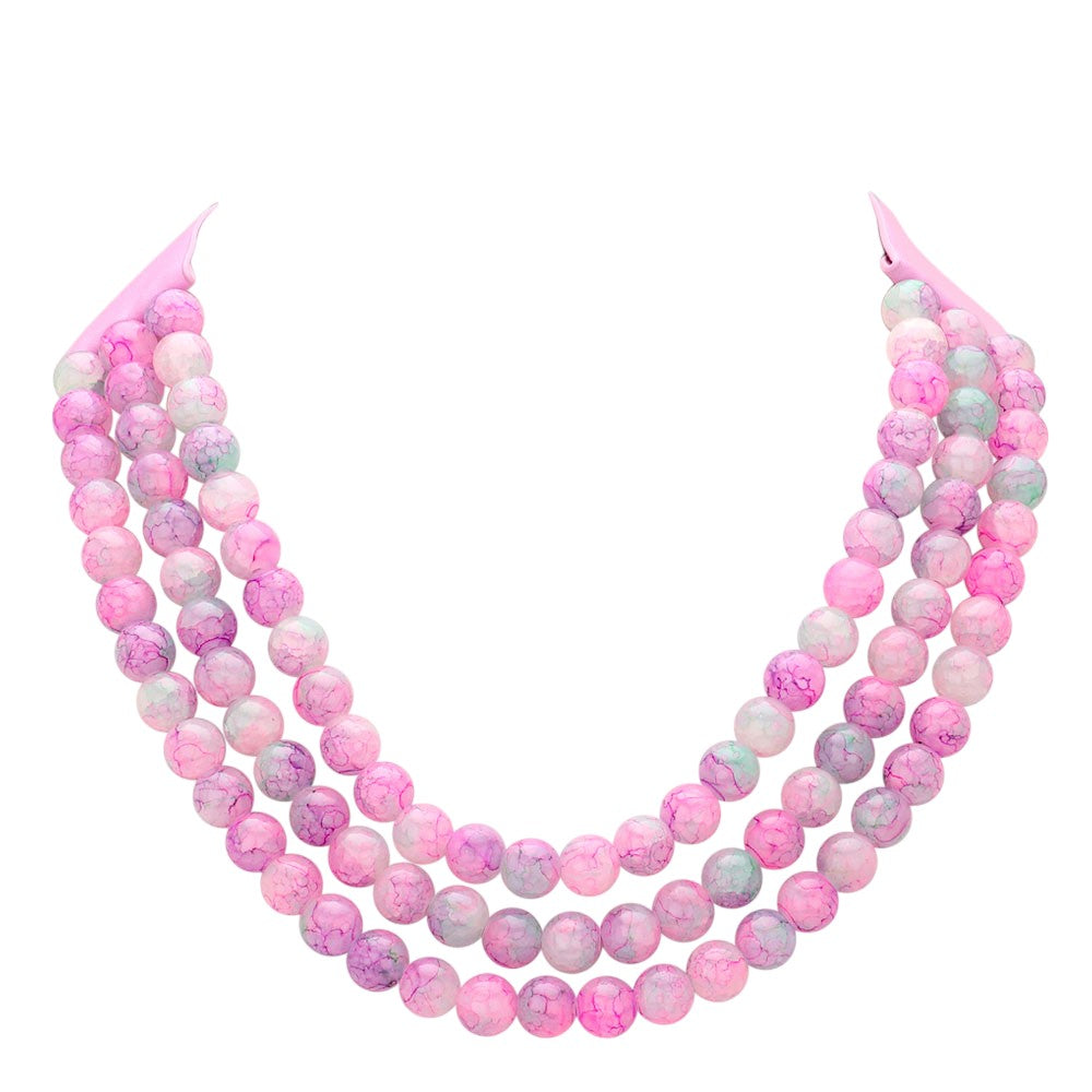 Chunky Acrylic Ball Beaded Triple Layered Faux Leather Magnetic Necklace