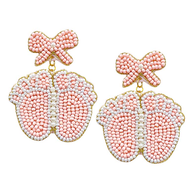 Felt Back Pearl Beaded Bow Baby Foot Dangle Earrings